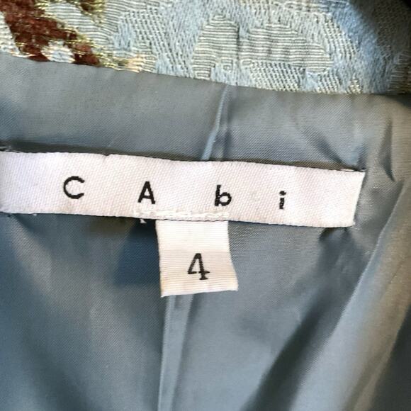 CAbi Dusty Blue Classic Guinevere Floral Jacquard Tapestry Long Jacket Women Sz4 - Picture 2 of 14